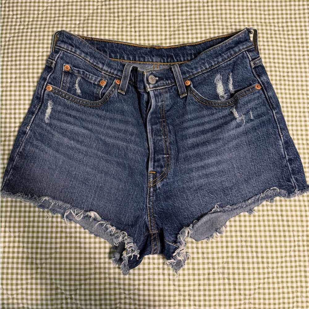 Levi’s Distressed Jean Shorts in Dark Blue